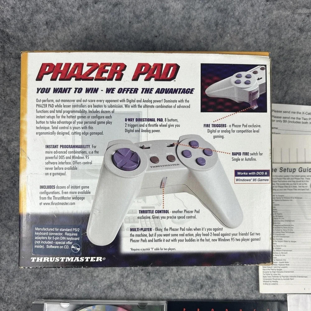 Vintage Thrustmaster Phazer Pad Video Game Controller PC For‎ Dos & Windows 95